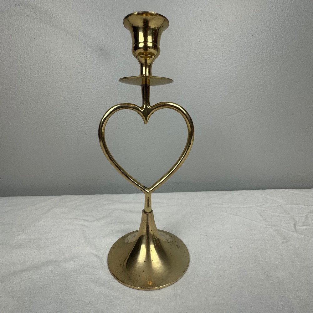 Hosley International Vintage Brass Heart Candlestick Holder 8in Made in India - Picture 4 of 8